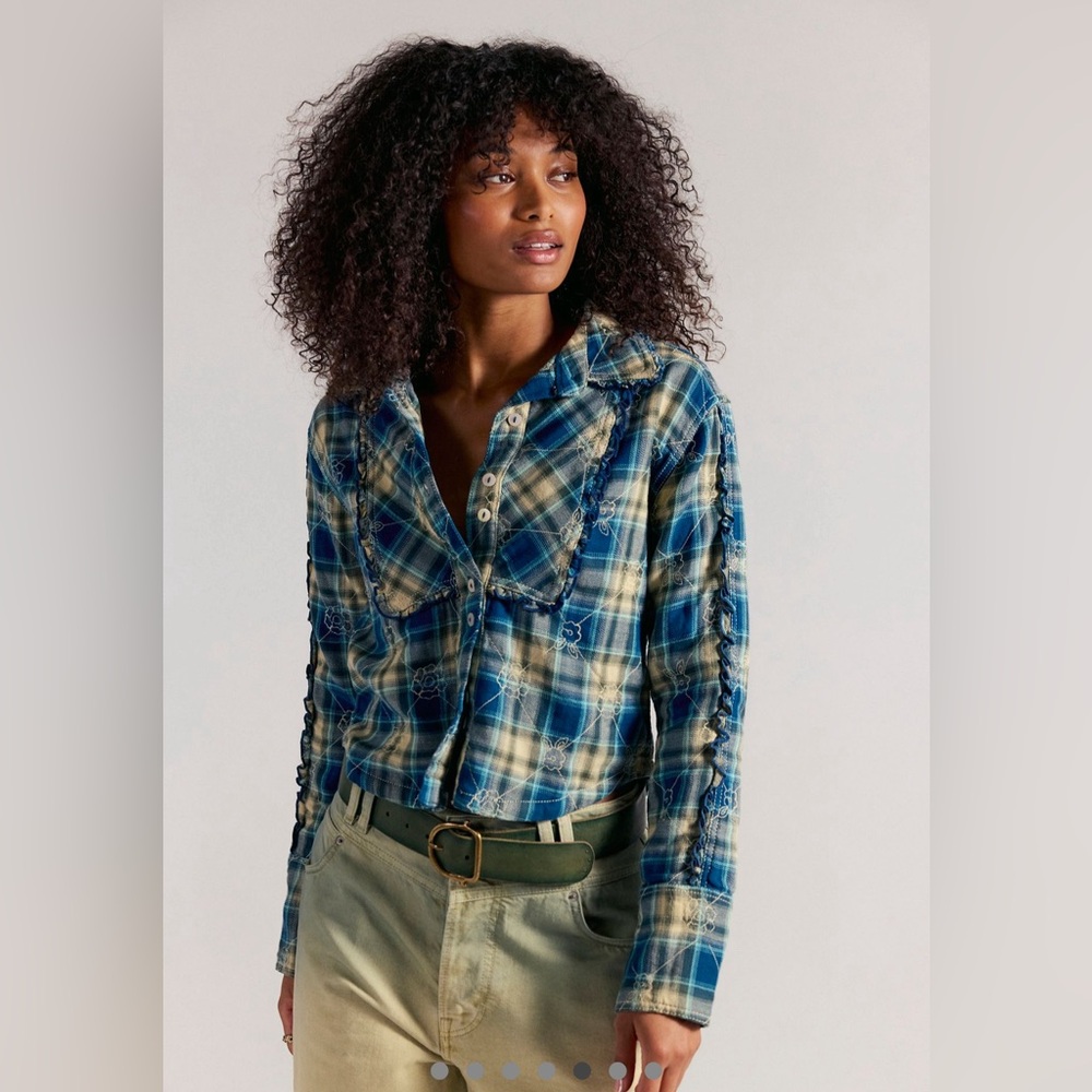 Free People We The Free Georgia Plaid Embroidered Button-down Shirt